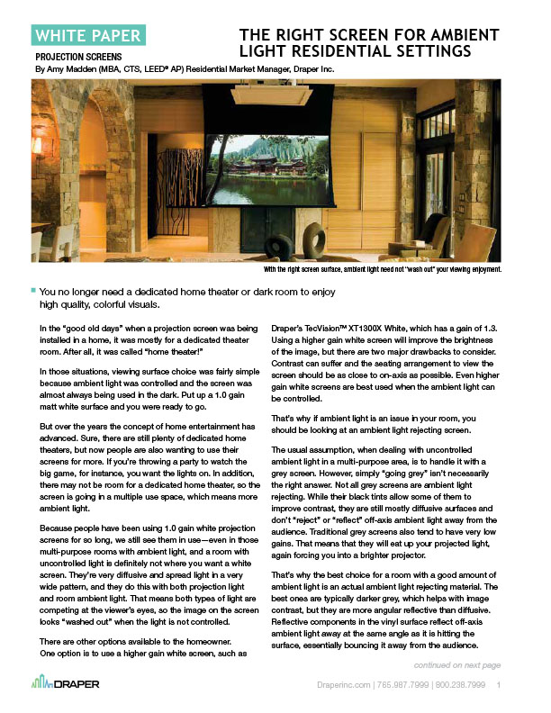 Right Screen for Ambient Light - Residential